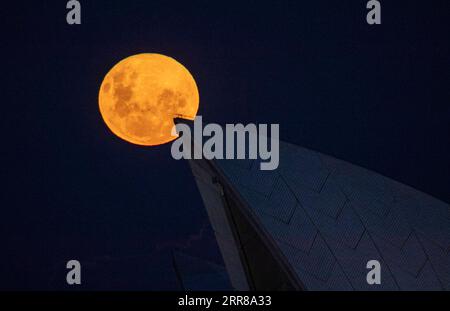 210427 -- SYDNEY, 27 avril 2021 -- une photo prise le 27 avril 2021 montre une super lune avec une voile de l'Opéra de Sydney au premier plan à Sydney, en Australie. AUSTRALIE-SYDNEY-SUPER MOON BaixXuefei PUBLICATIONxNOTxINxCHN Banque D'Images