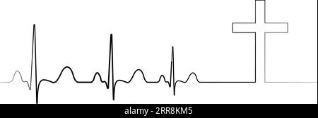 Symbole d'icône de décès, arrêt cardiaque, cardiogramme avec croix Illustration de Vecteur