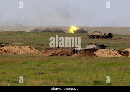 210511 -- CHAMP DE TIR SMARDAN ROUMANIE, le 11 mai 2021 -- Un exercice militaire conjoint a lieu au champ de tir de Smardan, dans le sud-est de la Roumanie, le 11 mai 2021. Les présidents de Roumanie et de Pologne ont assisté mardi à l'exercice militaire conjoint dans le cadre des exercices Justice Sword 21 dans le champ de tir de Smardan, selon un communiqué de presse de l'administration présidentielle roumaine. Photo de /Xinhua ROMANIA-SMARDAN CHAMP DE TIR-POLOGNE-EXERCICE MILITAIRE CONJOINT CristianxCristel PUBLICATIONxNOTxINxCHN Banque D'Images