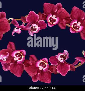 Modèle sans couture aquarelle avec branche d'orchidée de fleur tropicale en fleurs. Pour emballage, papier peint, tissu, textile Banque D'Images