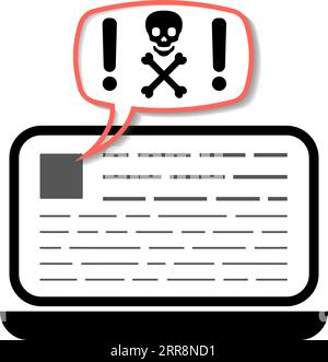 ordinateur portable avertissement malware, spam, fraude en ligne, cheval de troie ransomware virus Illustration de Vecteur