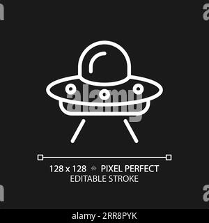 Icône linéaire blanche parfaite de pixel d'UFO pour le thème sombre Illustration de Vecteur