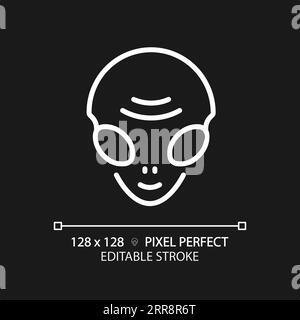 Icône linéaire blanche Alien face pixel parfaite pour le thème sombre Illustration de Vecteur
