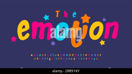 Police ludique pour une typographie colorée vibrante dans le livre pour enfants, projet scolaire, invitation d'anniversaire, titre festif, carte de voeux, vêtements bébé Illustration de Vecteur