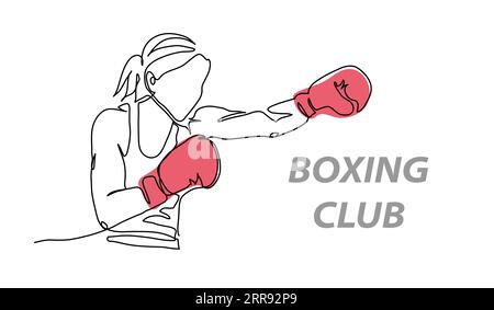 Illustration vectorielle de femme de boxe. Un dessin d'art de ligne continue de boxe sportive poinçonnant utilisez des gants rouges Illustration de Vecteur