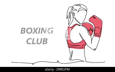 Illustration vectorielle boxer girl. Un dessin au trait continu de boxer girl sportive dans des gants rouges Illustration de Vecteur