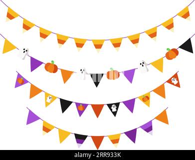 Guirlande festive colorée de drapeaux triangulaires pour Halloween. Drapeaux multicolores. Fanions colorés décoratifs pour anniversaire, festival, foire ou carnaval Illustration de Vecteur