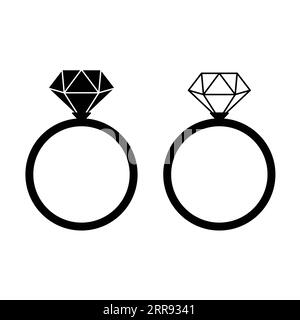 Mariage, bague de diamant de fiançailles sur fond blanc. Illustration isolée. Banque D'Images