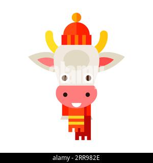 Mignon petit cerf avec des cornes dans les vêtements d'hiver icône vectorielle plate Illustration de Vecteur
