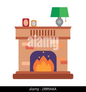 Cheminée confortable en pierre avec feu brûlant à l'intérieur isolé sur blanc Illustration de Vecteur