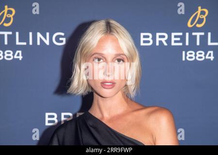 New York, États-Unis. 06 septembre 2023. La Princesse Maria-Olympia de Grèce et du Danemark assiste au lancement de Breitling x Charlize Theron Navitimer 'for the Journey' à New York. Crédit : SOPA Images Limited/Alamy Live News Banque D'Images