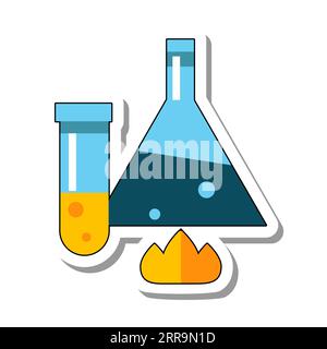 Produits chimiques dans les tubes à essai de laboratoire autocollant en papier plat Illustration de Vecteur