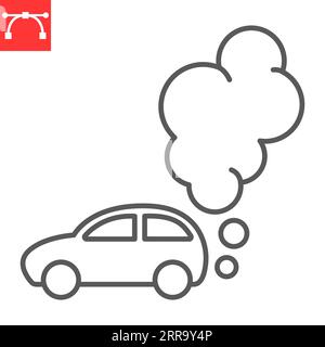 Icône de ligne de pollution de voiture, changement climatique et écologie, icône vectorielle d'émission de gaz d'échappement de voiture, graphiques vectoriels, signe de contour de trait éditable, eps 10. Illustration de Vecteur