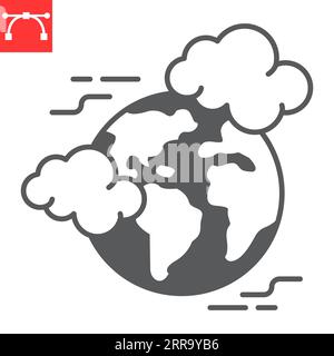 Icône de glyphe de pollution mondiale, changement climatique et écologie, icône de vecteur de co2 terrestre, graphiques vectoriels, signe plein de trait modifiable, eps 10. Illustration de Vecteur
