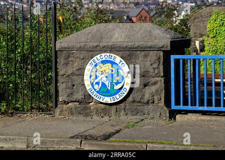 Bienvenue à l'île de Barry signe, Barry Island, Vale of Glamorgan, Pays de Galles, Royaume-Uni. Banque D'Images