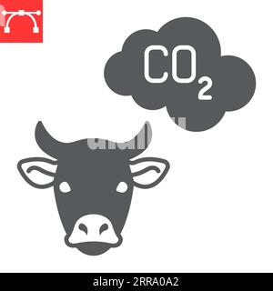 Émission de méthane de l'icône de glyphe de vache, changement climatique et écologie, icône vectorielle de vache ch4, graphiques vectoriels, signe plein de trait modifiable, eps 10. Illustration de Vecteur