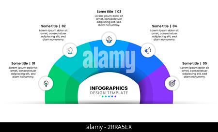 Modèle infographique avec icônes et 5 options ou étapes. Forme abstraite. Peut être utilisé pour la mise en page de flux de travail, diagramme, webdesign. Illustration vectorielle Illustration de Vecteur