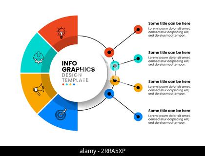 Modèle d'infographie avec icônes et 4 options ou étapes. Demi-cercle. Peut être utilisé pour la mise en page de flux de travail, le diagramme, la bannière, la conception Web. Illustration vectorielle Illustration de Vecteur