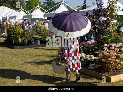 Les amateurs d'horticulture apprécient les températures chaudes au salon floral annuel RHS Wisley, Surrey, Angleterre, Royaume-Uni. 07 septembre 2023. Crédit : Jeff Gilbert/Alamy Live News Banque D'Images