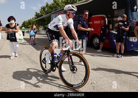 Olvega, Espagne. 07 septembre 2023. Le Belge Remco Evenepoel de Soudal Quick-Step photographié au départ de l'étape 12 de l'édition 2023 de la 'Vuelta a Espana', d'Olvega à la Saragosse (150, 6 km), Espagne, jeudi 07 septembre 2023. La Vuelta se déroule du 26 août au 17 septembre. BELGA PHOTO PEP DALMAU crédit : Belga News Agency/Alamy Live News Banque D'Images