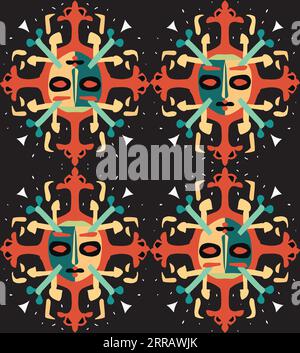 Fond de motif sans couture, formes abstraites, abstrait, motif de visage répétitif, rouge vert et jaune Illustration de Vecteur
