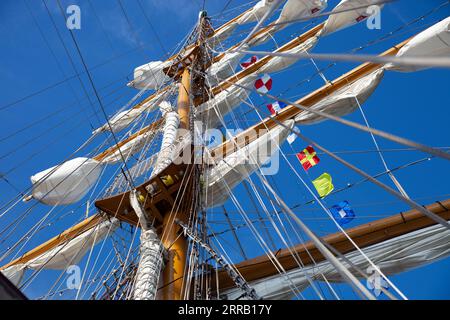 Lisbonne, Portugal, 31 août 2023 : Voilier mexicain Cuauhtémoc. Course des grands voiliers 2023. Navire d'entraînement à voile de la marine mexicaine Banque D'Images