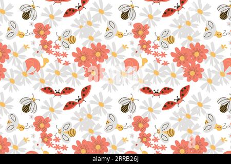 joli motif floral sans couture avec des insectes Illustration de Vecteur