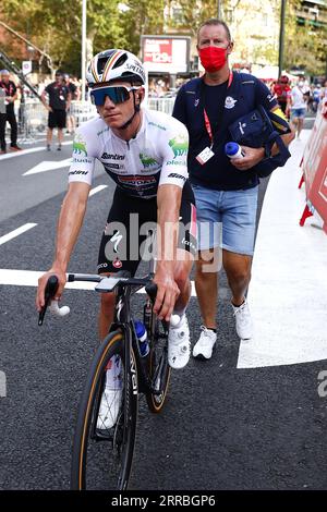 Saragosse, Espagne. 07 septembre 2023. Le Belge Remco Evenepoel de Soudal Quick-Step photographié après l'étape 12 de l'édition 2023 de la 'Vuelta a Espana', d'Olvega à la Saragosse (150, 6 km), Espagne, jeudi 07 septembre 2023. La Vuelta se déroule du 26 août au 17 septembre. BELGA PHOTO PEP DALMAU crédit : Belga News Agency/Alamy Live News Banque D'Images