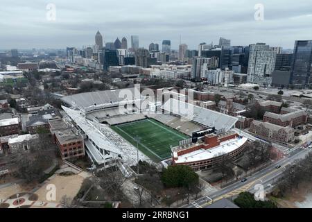 Une vue aérienne générale du stade Bobby Dodd à Historic Grant Field au Georgia Institute of Technology, dimanche 29 janvier 2023, à Atlanta. Le stade accueille l'équipe de football Georgia Tech Yellowjackets. Banque D'Images