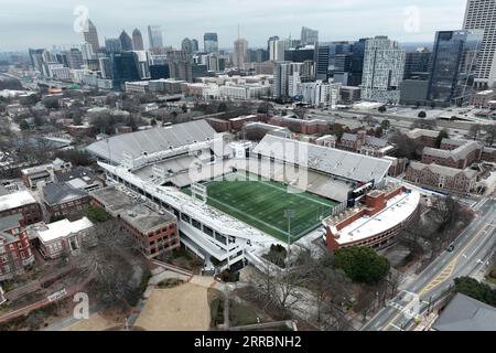 Une vue aérienne générale du stade Bobby Dodd à Historic Grant Field au Georgia Institute of Technology, dimanche 29 janvier 2023, à Atlanta. Le stade accueille l'équipe de football Georgia Tech Yellowjackets. Banque D'Images
