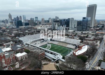 Une vue aérienne générale du stade Bobby Dodd à Historic Grant Field au Georgia Institute of Technology, dimanche 29 janvier 2023, à Atlanta. Le stade accueille l'équipe de football Georgia Tech Yellowjackets. Banque D'Images
