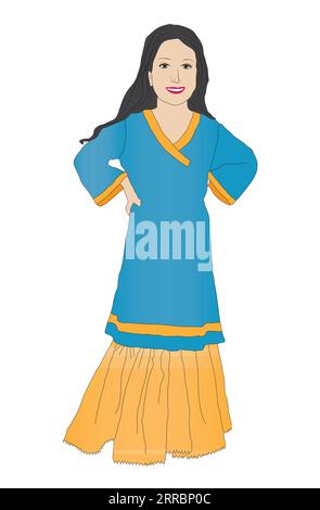 Petite fille portant la robe traditionnelle pakistanaise long kameez et sharara Illustration de Vecteur