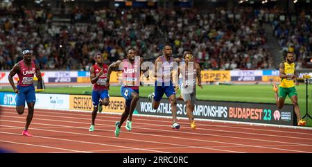 Noah Lyles, des États-Unis, Zharnel Hughes, de GB & ni, et Andre de Grasse, du Canada, concourront à la finale du 200m masculin le jour 7 du champ mondial d’athlétisme Banque D'Images