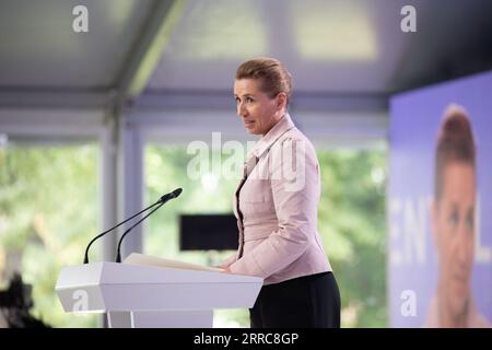 Kiev, Ukraine. 06 septembre 2023. La première ministre danoise mette Frederiksen prononce une allocution lors du troisième Sommet des Premières Dames et Messieurs de Kiev, le 6 septembre 2023 à Kiev, en Ukraine. Crédit : Présidence ukrainienne/Bureau de presse présidentiel ukrainien/Alamy Live News Banque D'Images