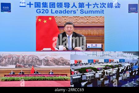 211031 -- BEIJING, le 31 octobre 2021 -- le président chinois Xi Jinping assiste au 16e Sommet des dirigeants du G20 par liaison vidéo à Beijing, capitale de la Chine, le 31 octobre 2021. CHINE-PÉKIN-XI SOMMET JINPING-G20 CN YUEXYUEWEI PUBLICATIONXNOTXINXCHN Banque D'Images