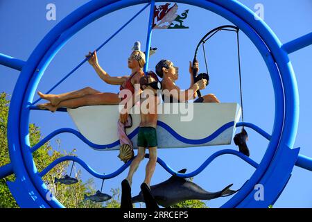 Style de dessin animé amusant Bienvenue à Barry Island signe, Galles du Sud, Royaume-Uni Banque D'Images