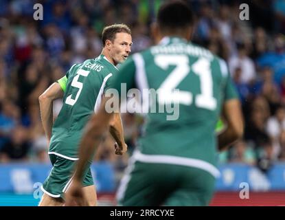 L'Irlandais Jonny Evans célèbre avoir marqué le deuxième but de son équipe lors du match de qualification UEFA Euro 2024 du Groupe H au Stozice Stadium de Ljubljana. Date de la photo : jeudi 7 septembre 2023. Banque D'Images