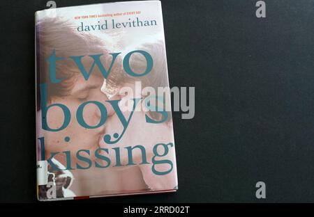 Un exemplaire du livre Two Boys Kissing, de David Levithan. Inspiré par de vrais événements, le livre est souvent interdit dans les écoles et les bibliothèques. Banque D'Images