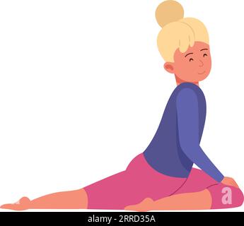 Yoga pour enfants. Fille souriante en pose. Exercice d'étirement isolé sur fond blanc Illustration de Vecteur