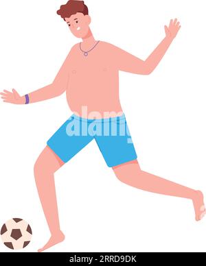 Jeune homme en short donnant un coup de pied au ballon de football isolé sur fond blanc Illustration de Vecteur