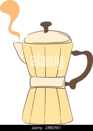 Icône de cafetière chaude. Mignon bouilloire de cuisine confortable isolé sur fond blanc Illustration de Vecteur