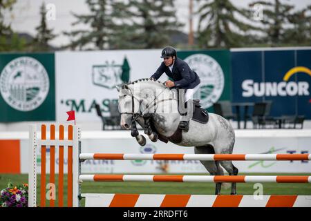 Calgary, Alberta, Canada, 7 septembre 2023. Santiago Lambre (BRA) ride Zeusz, The Masters, Spruce Meadows - Telus Cup. Banque D'Images