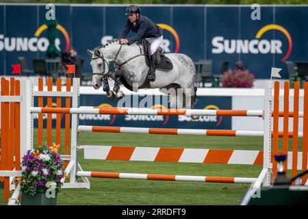 Calgary, Alberta, Canada, 7 septembre 2023. Santiago Lambre (BRA) ride Zeusz, The Masters, Spruce Meadows - Telus Cup. Banque D'Images