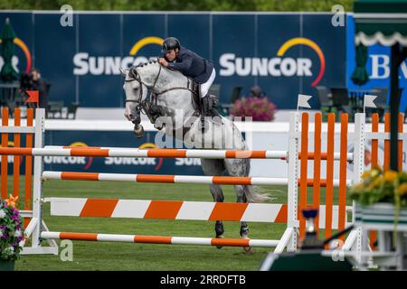 Calgary, Alberta, Canada, 7 septembre 2023. Santiago Lambre (BRA) ride Zeusz, The Masters, Spruce Meadows - Telus Cup. Banque D'Images