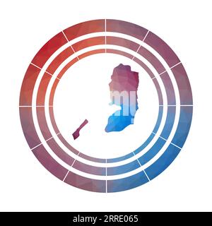 Badge Palestine. Logo dégradé lumineux de pays dans le style bas poly. Panneau rond multicolore Palestine avec carte dans un style géométrique pour votre infographie Illustration de Vecteur