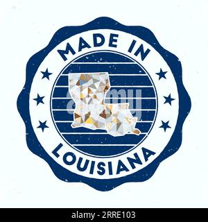 Fabriqué en Louisiane. Timbre rond de l'état AMÉRICAIN. Sceau de Louisiane avec forme de bordure. Badge vintage avec texte circulaire et étoiles. Illustration vectorielle. Illustration de Vecteur