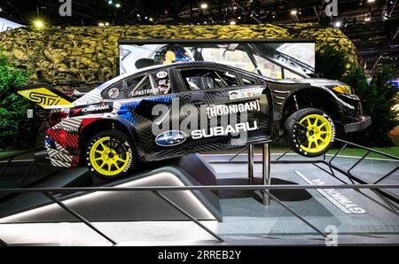 220216 -- CHICAGO, le 16 février 2022 -- la voiture de rallye Subaru WRX STI est exposée au salon de l'auto de Chicago au McCormick place à Chicago, aux États-Unis, le 15 février 2022. Le spectacle a lieu du 12 au 21 février. Photo de /Xinhua U.S.-CHICAGO-AUTO SHOW JoelxLerner PUBLICATIONxNOTxINxCHN Banque D'Images