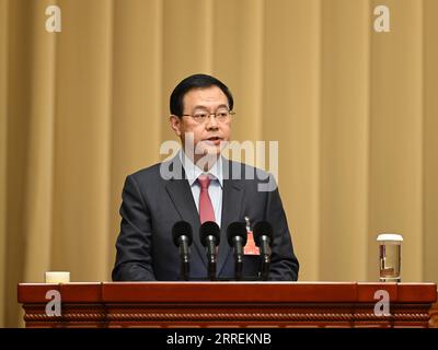 220307 -- BEIJING, 7 mars 2022 -- Zhang ENDI, membre du 13e Comité national de la Conférence consultative politique du peuple chinois (CCPPC), prononce un discours sur le lieu principal de la vidéoconférence de la cinquième session du 13e Comité national de la CCPPC à Beijing, capitale de la Chine, le 7 mars 2022. DEUX SESSIONS CHINE-BEIJING-CPPCC-VIDÉO CONFÉRENCE-MEMBRES-DISCOURS CN YINXBOGU PUBLICATIONXNOTXINXCHN Banque D'Images