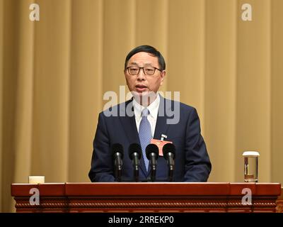 220307 -- BEIJING, 7 mars 2022 -- CAI Wei, membre du 13e Comité national de la Conférence consultative politique du peuple chinois (CCPPC), prononce un discours sur le lieu principal de la vidéoconférence de la cinquième session du 13e Comité national de la CCPPC à Beijing, capitale de la Chine, le 7 mars 2022. DEUX SESSIONS CHINE-BEIJING-CPPCC-VIDÉO CONFÉRENCE-MEMBRES-DISCOURS CN YINXBOGU PUBLICATIONXNOTXINXCHN Banque D'Images