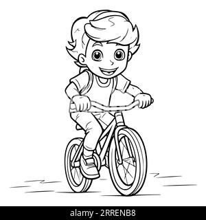 Page de coloriage de vélo d'équitation de garçon pour les enfants Illustration de Vecteur